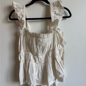 Free People White Ruffle Top